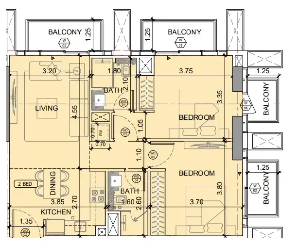 2 BR layout at Binghatti Etherea