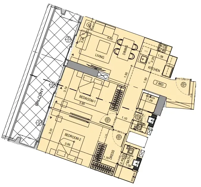 2 BR layout at Binghatti Pinnacle