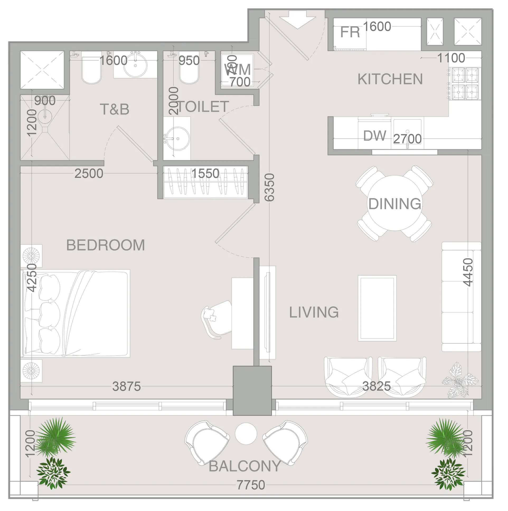 1 BR layout at VERDAN1A 4