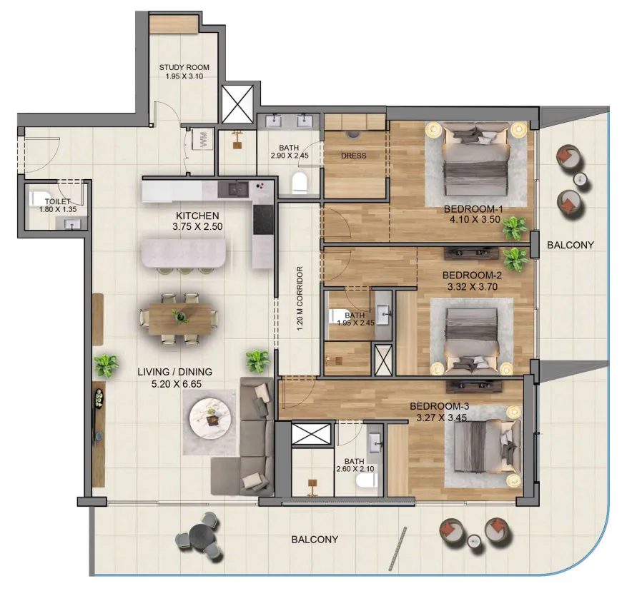 3 BR layout at Marriott Residences JLT