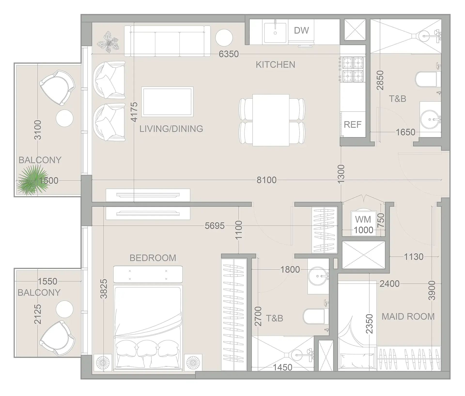 1 BR layout at 1WOOD Residence 2