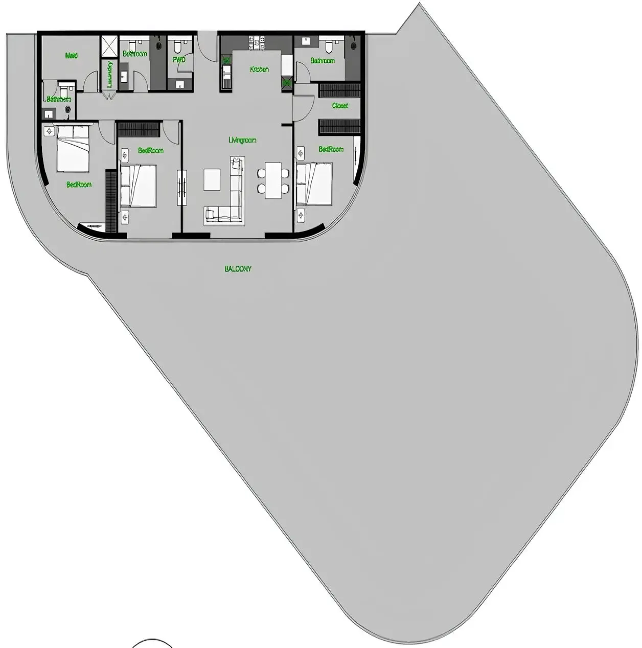 3 BR layout at The Central Downtown