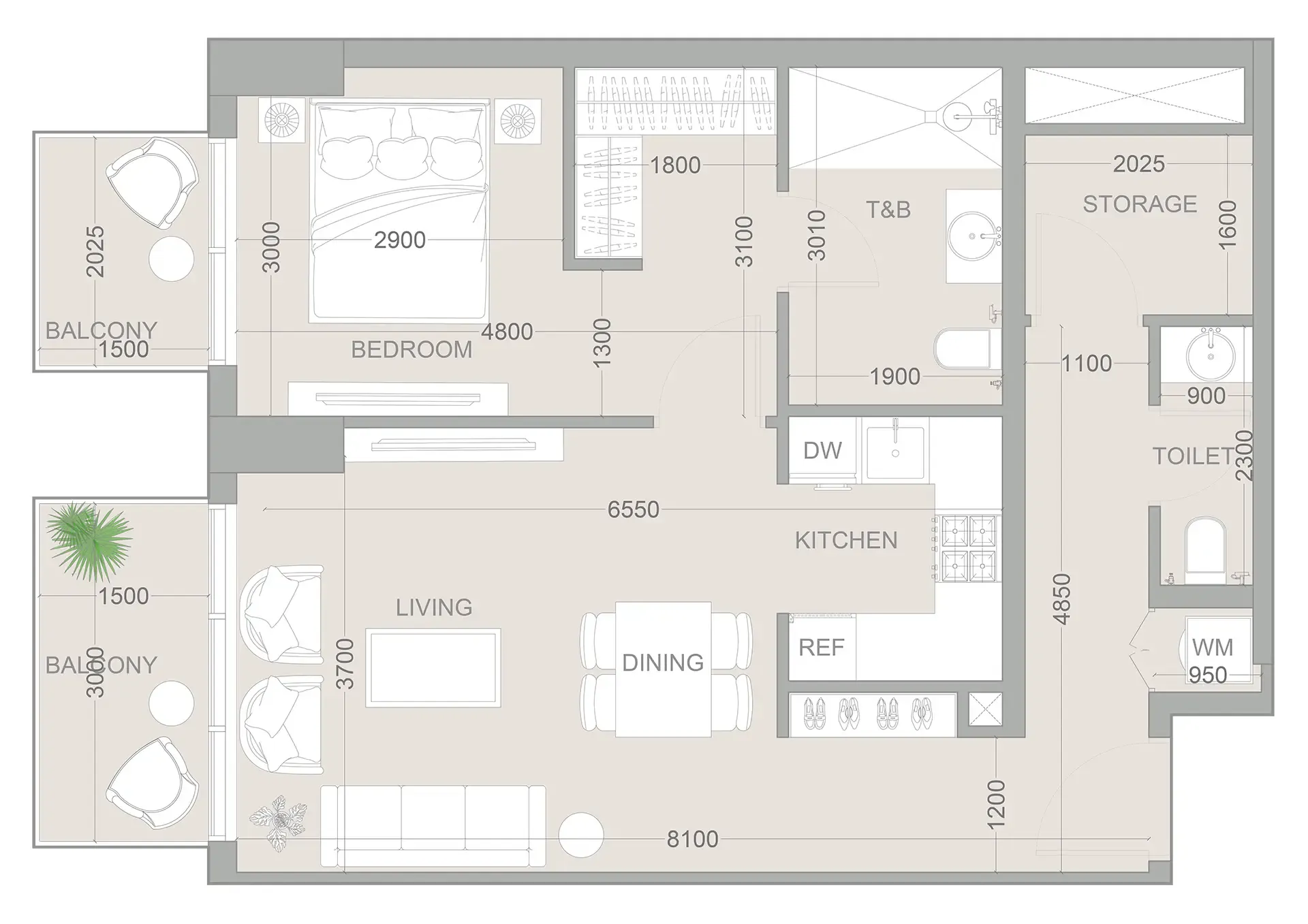 1 BR layout at 1WOOD Residence 2