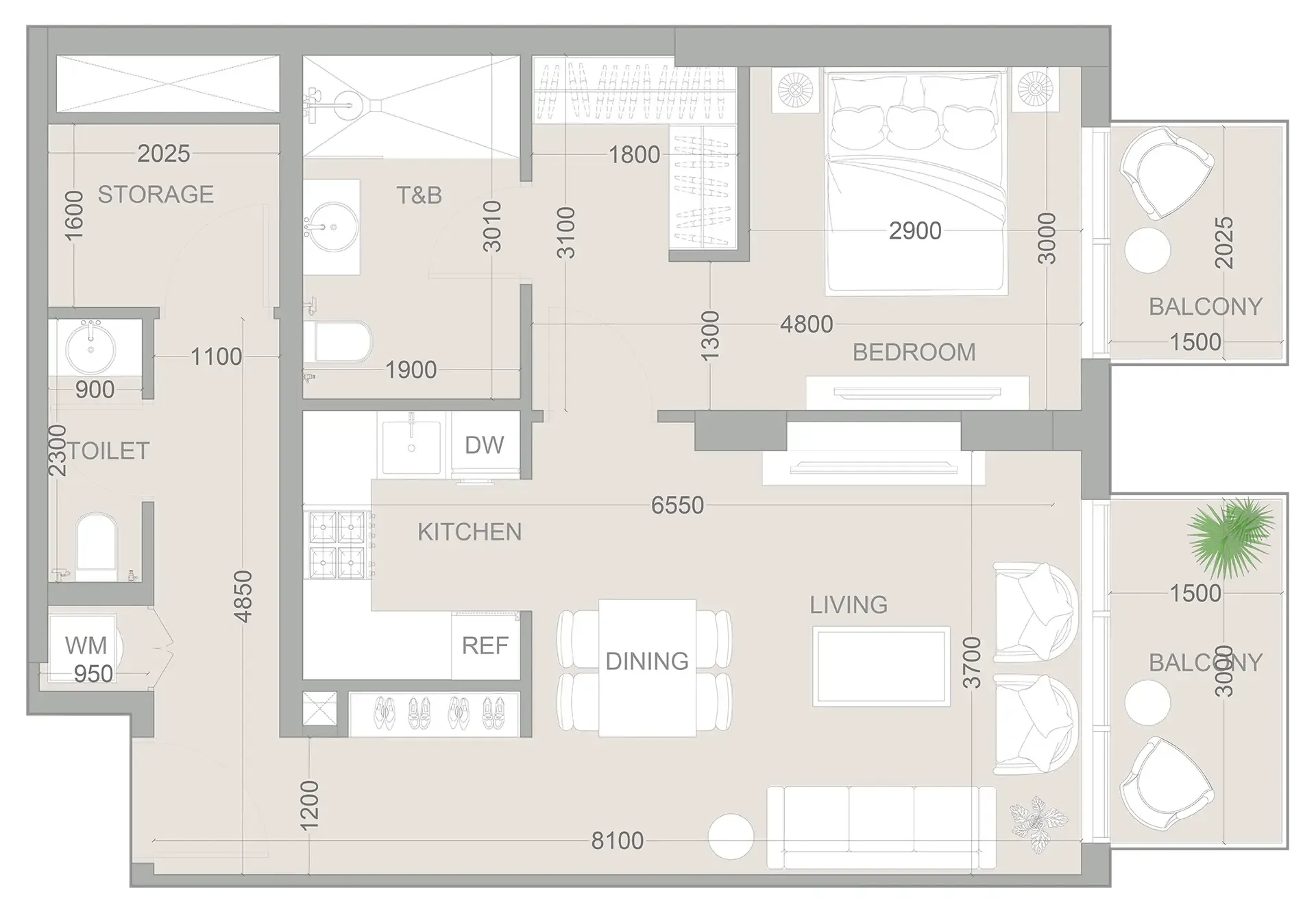 1 BR layout at 1WOOD Residence 2