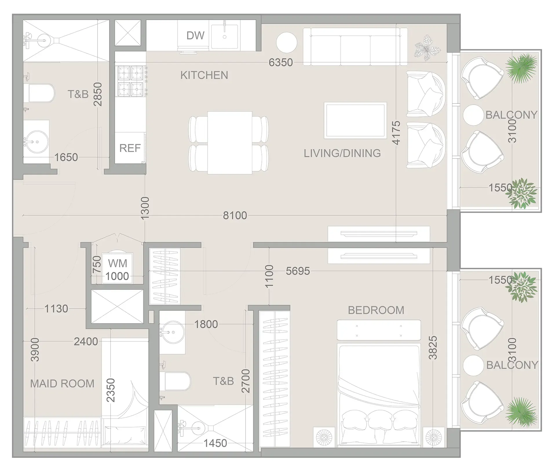 1 BR layout at 1WOOD Residence 2