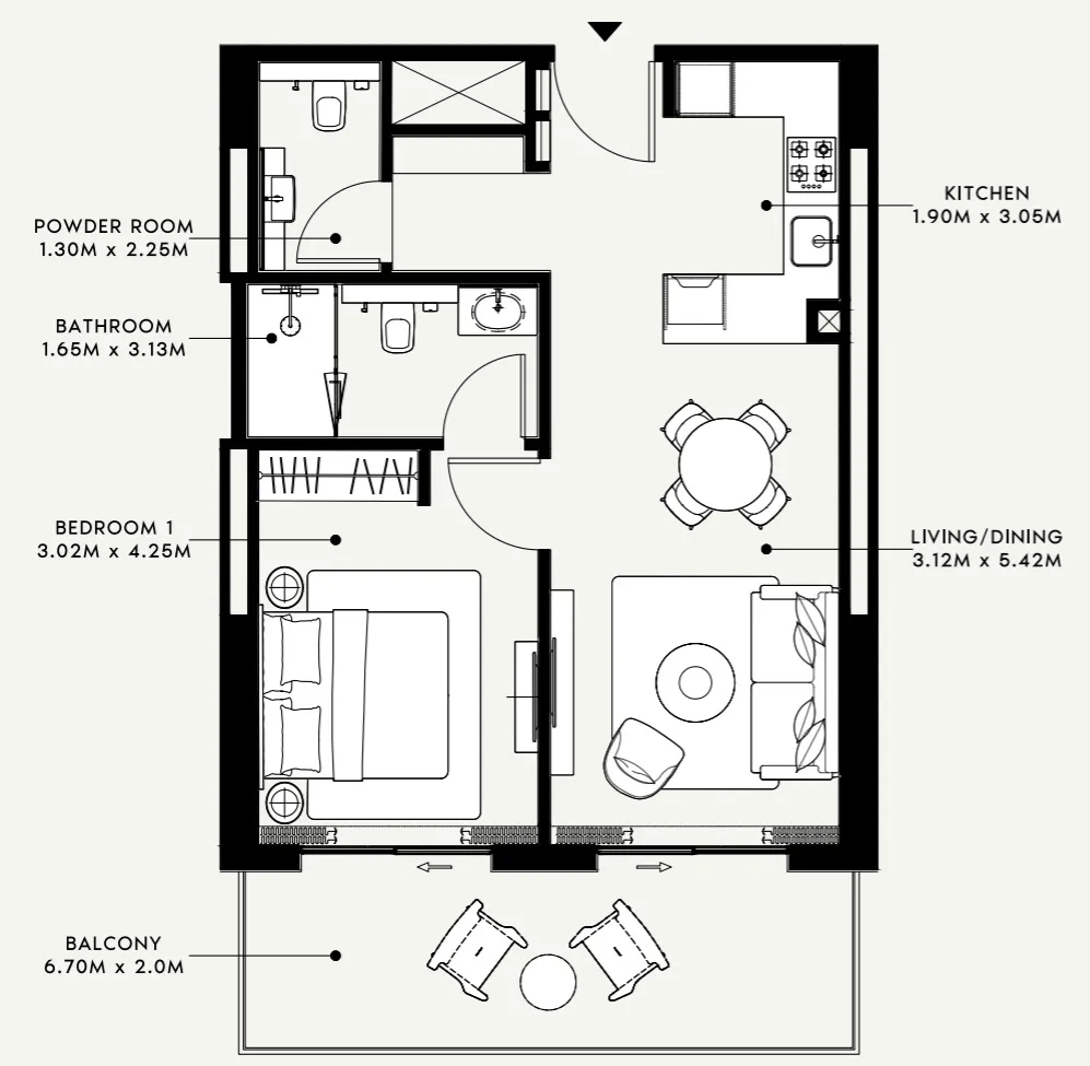 1 BR layout at Azizi Venice 