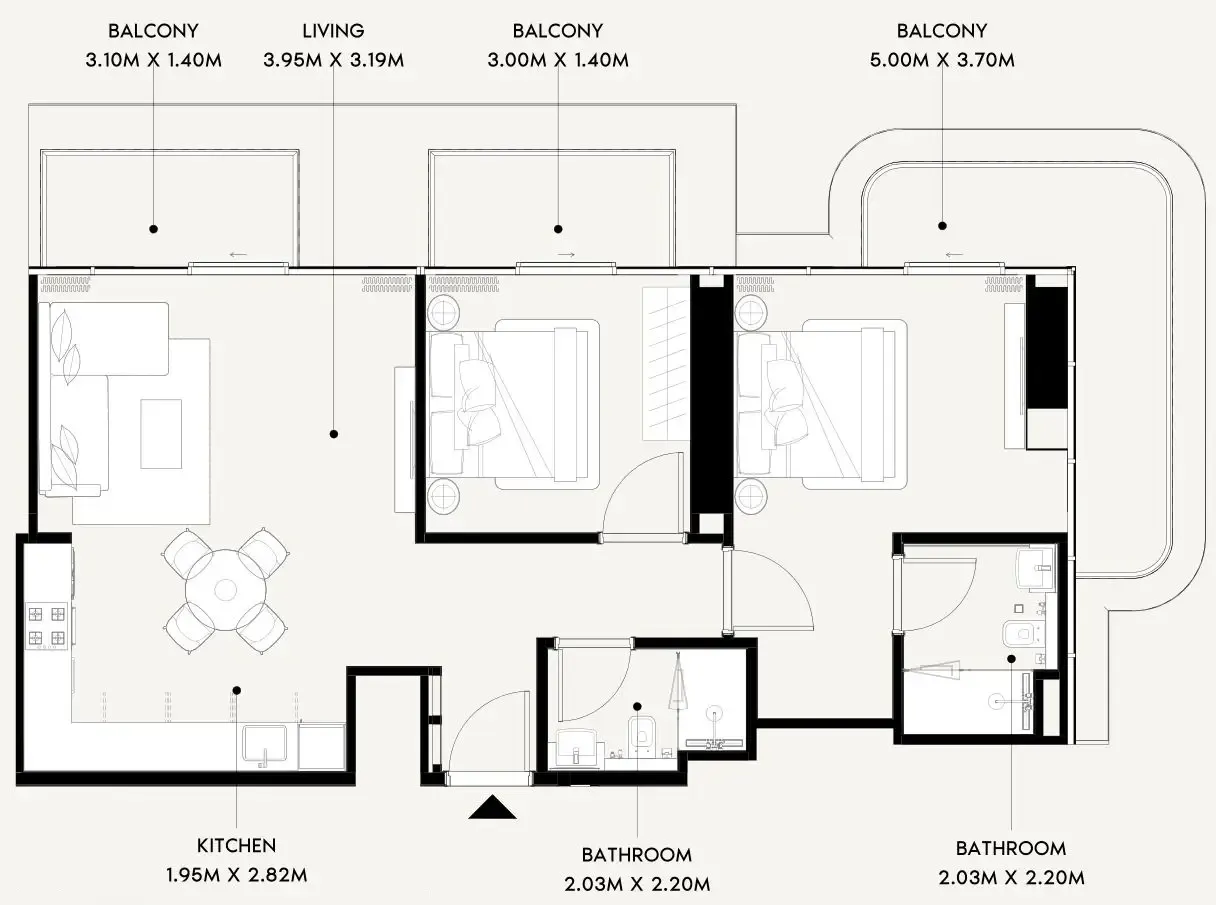 2 BR layout at Azizi Wares