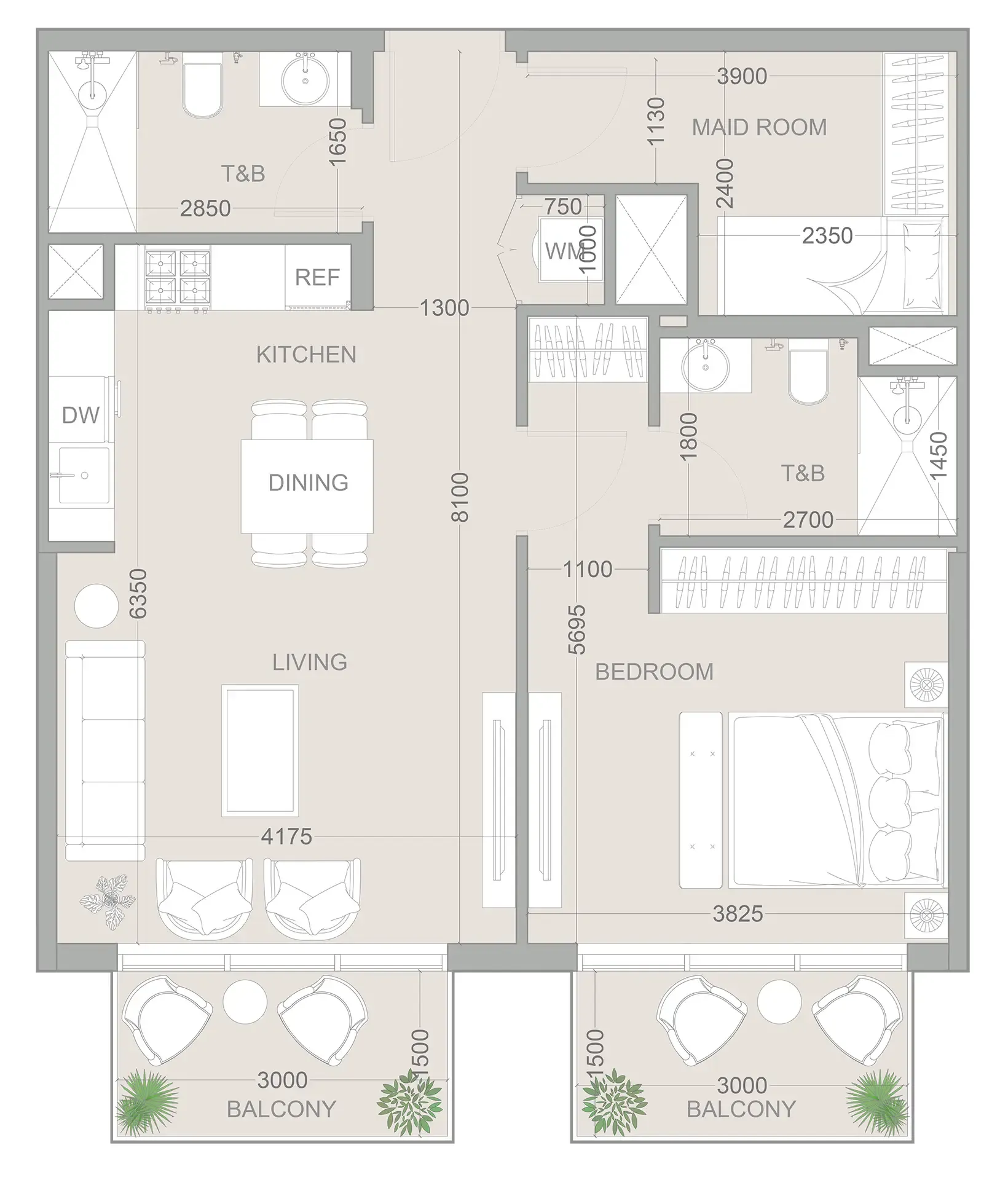 1 BR layout at 1WOOD Residence 2
