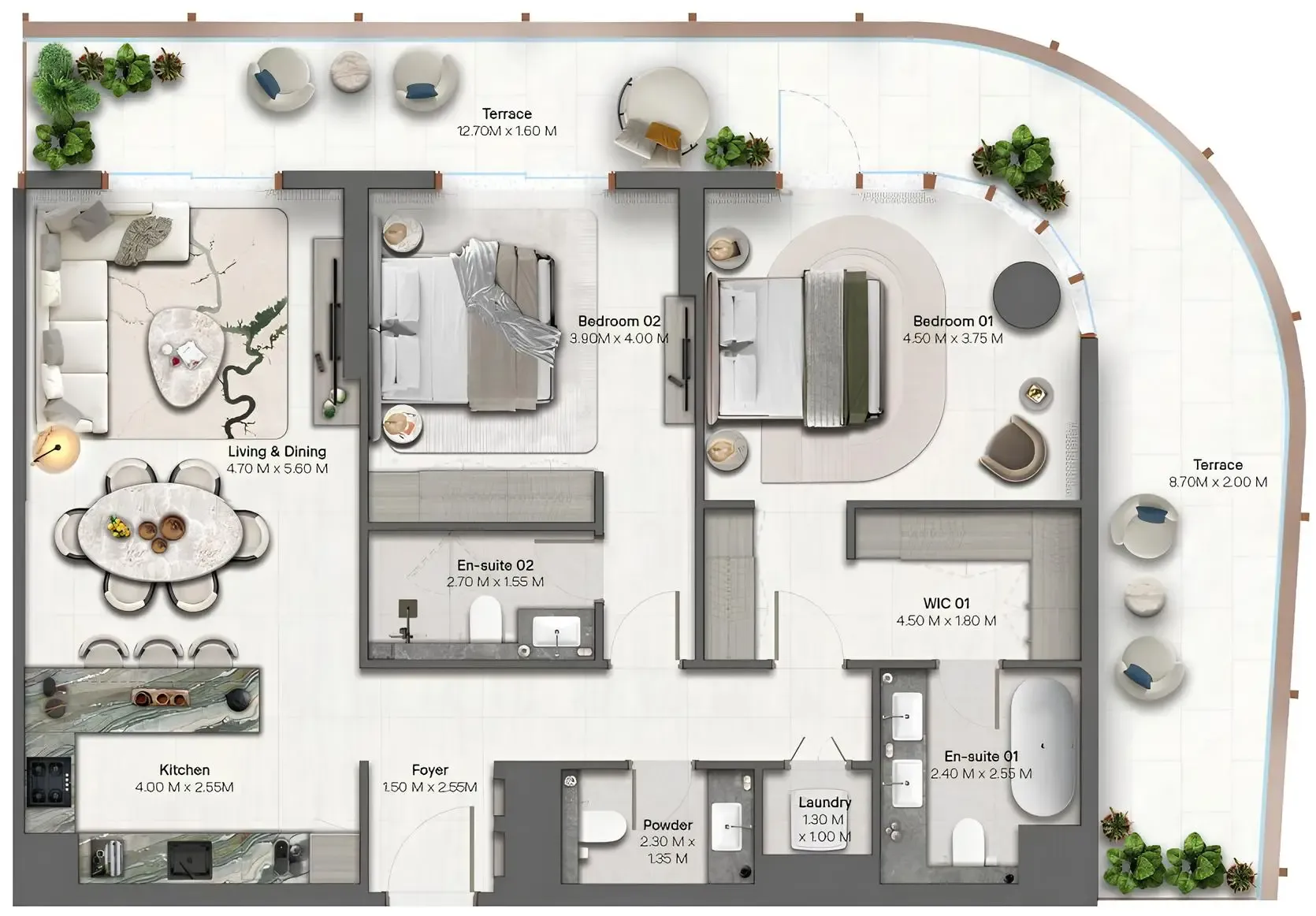 2 BR layout at Hado by Beyond