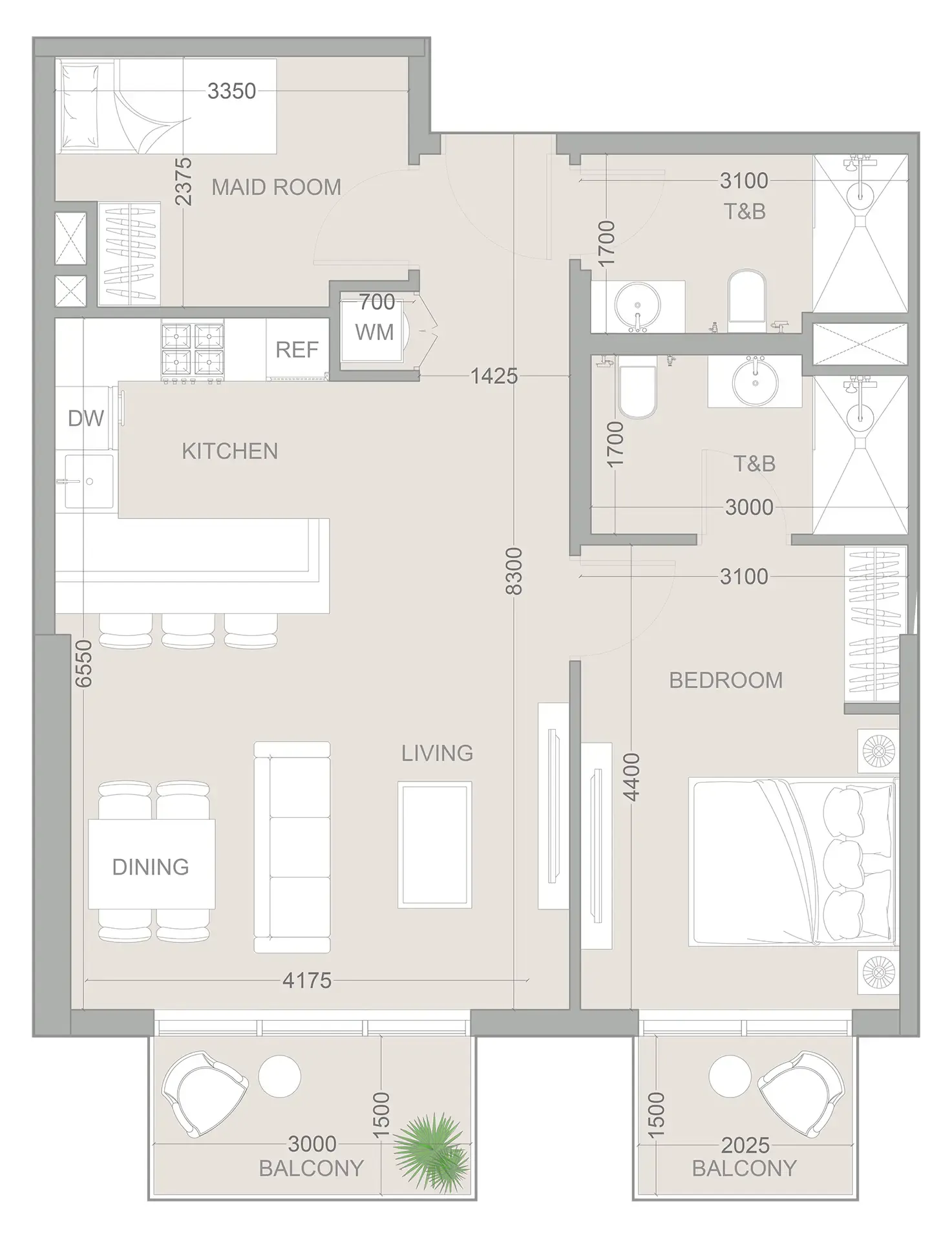 1 BR layout at 1WOOD Residence 2