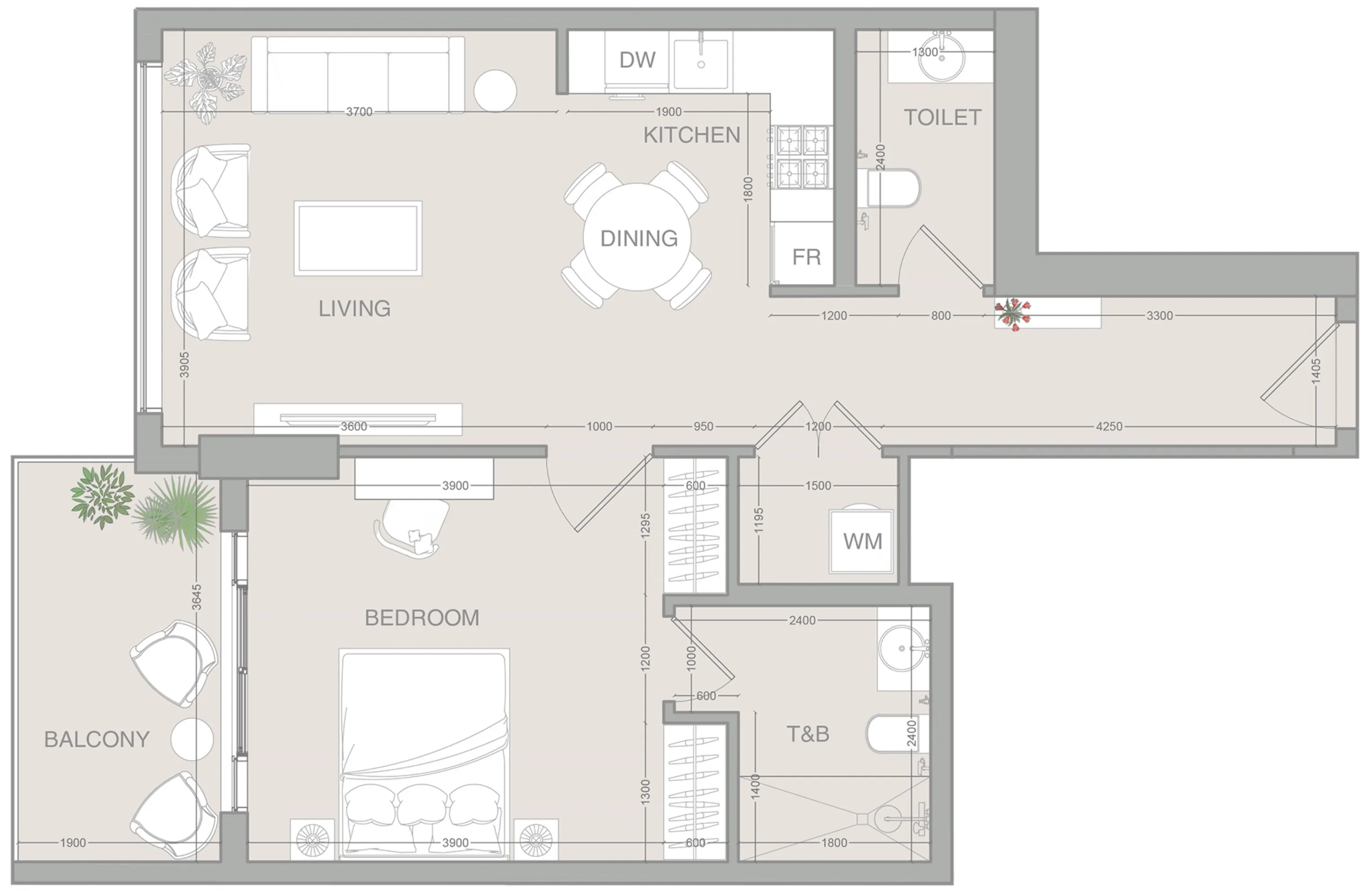 1 BR layout at VERDAN1A