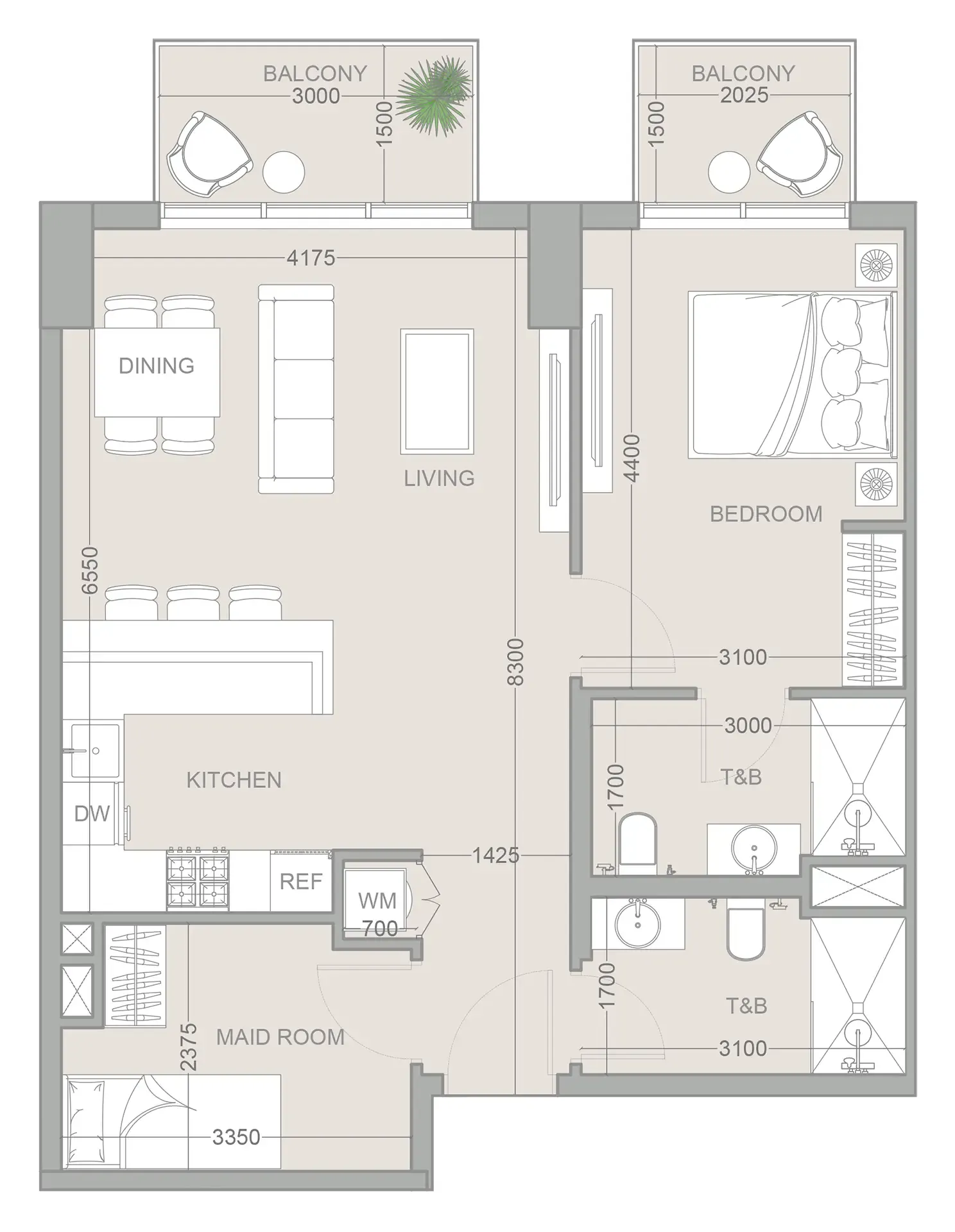 1 BR layout at 1WOOD Residence 2