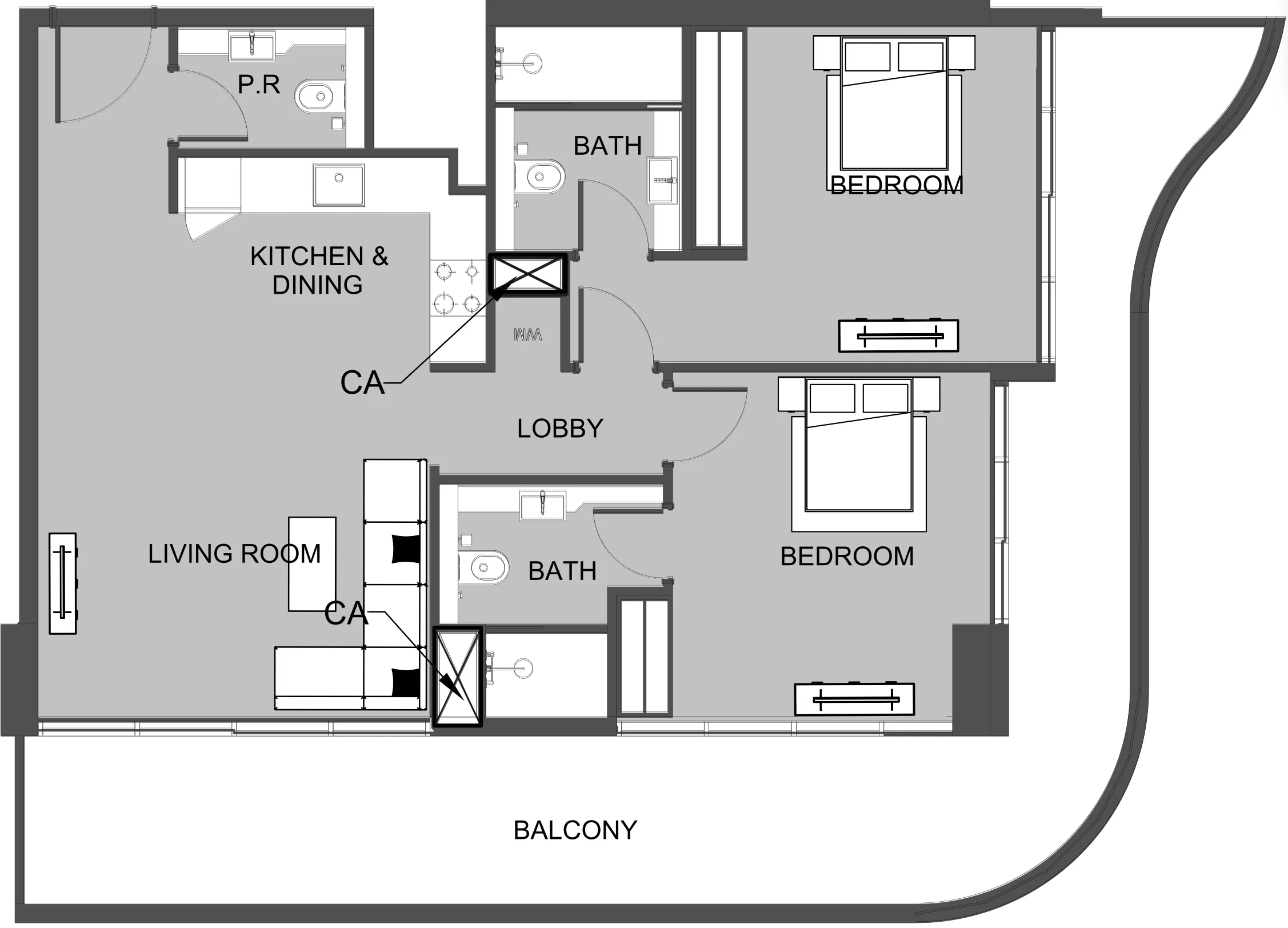 2 BR layout at The Boulevard