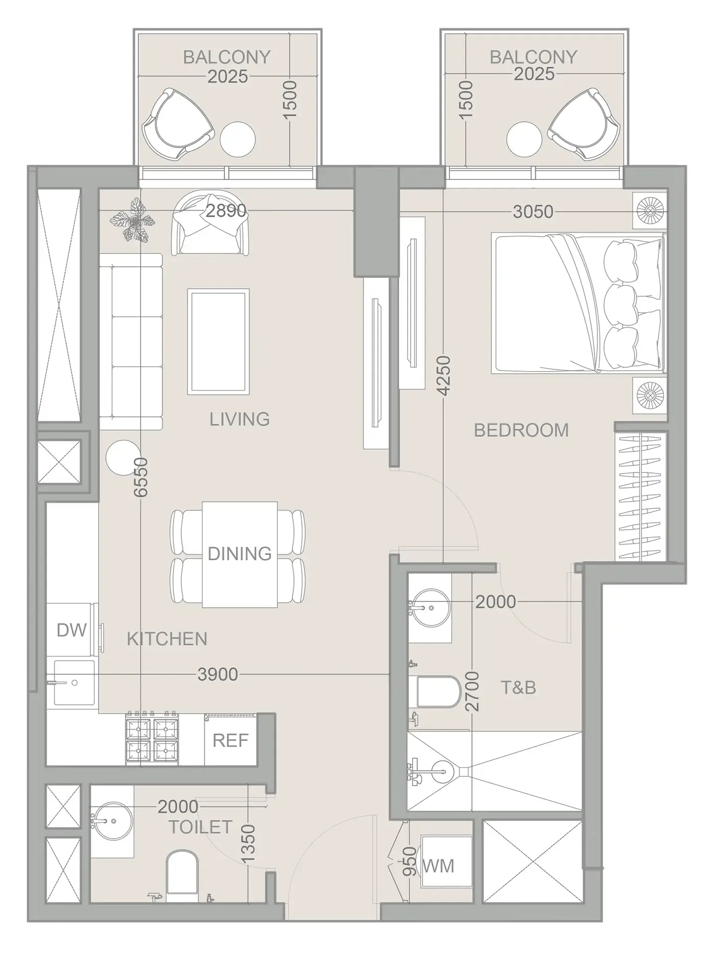 1 BR layout at 1WOOD Residence 2