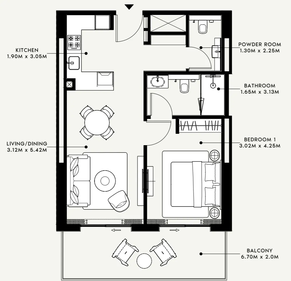 1 BR layout at Azizi Venice 