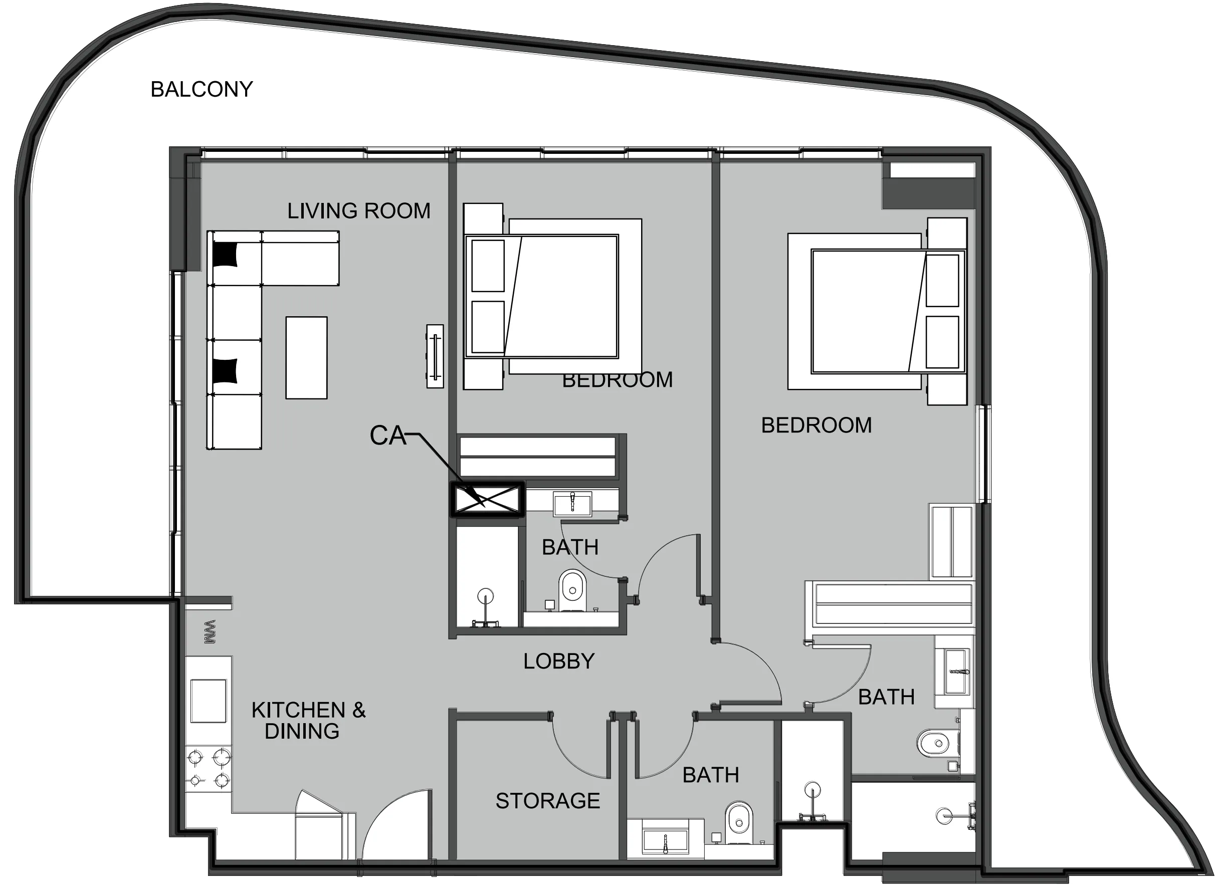 2 BR layout at The Boulevard