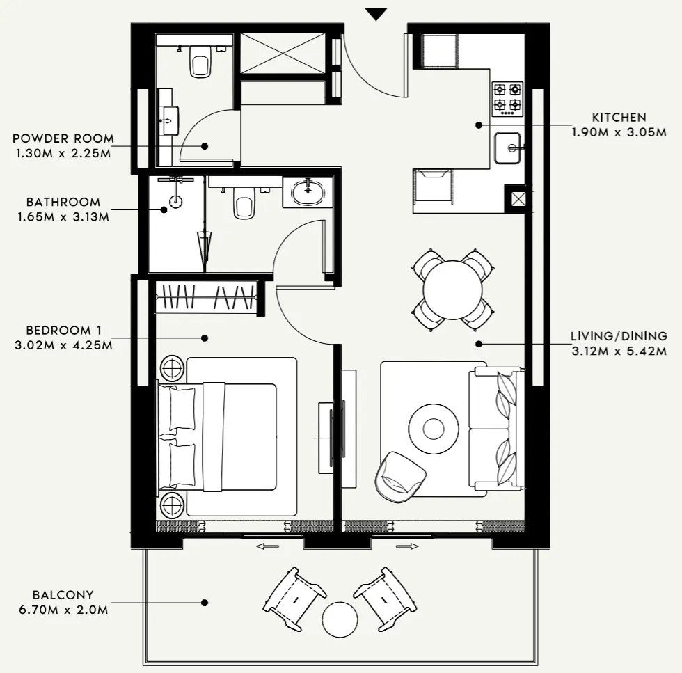 1 BR layout at Azizi Venice 