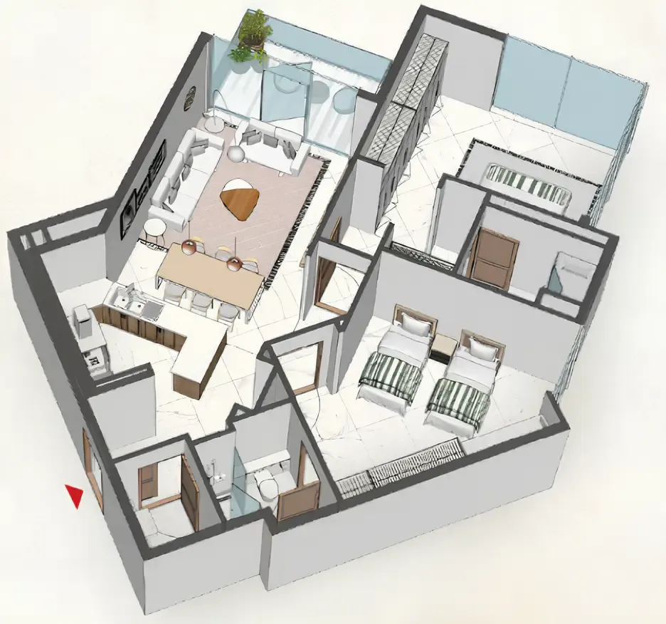 2 BR layout at Comfort by Roof