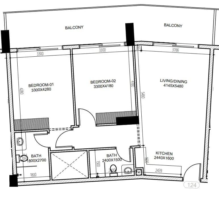 2 BR layout at Astra South