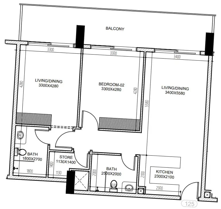 2 BR layout at Astra South