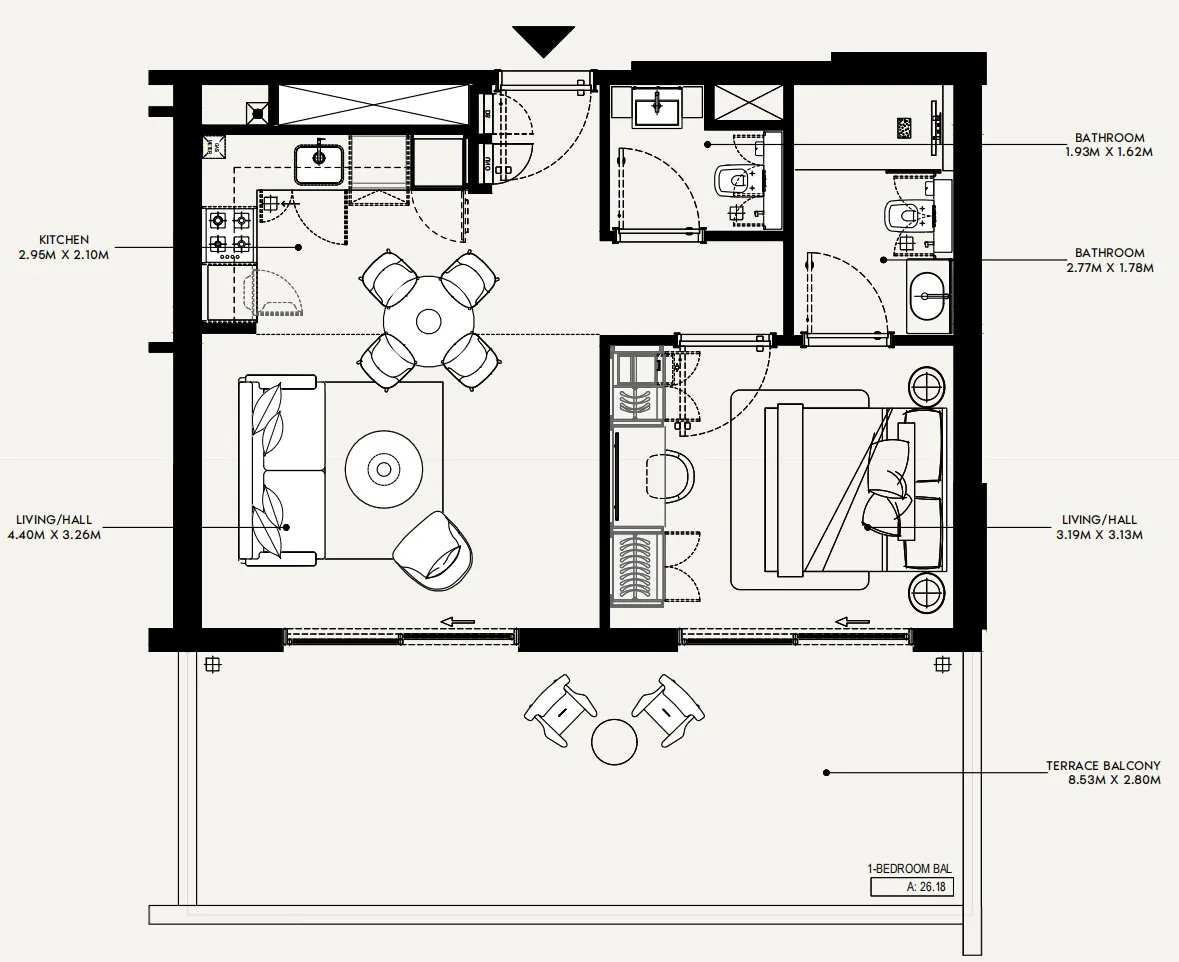 1 BR layout at Azizi Jewel