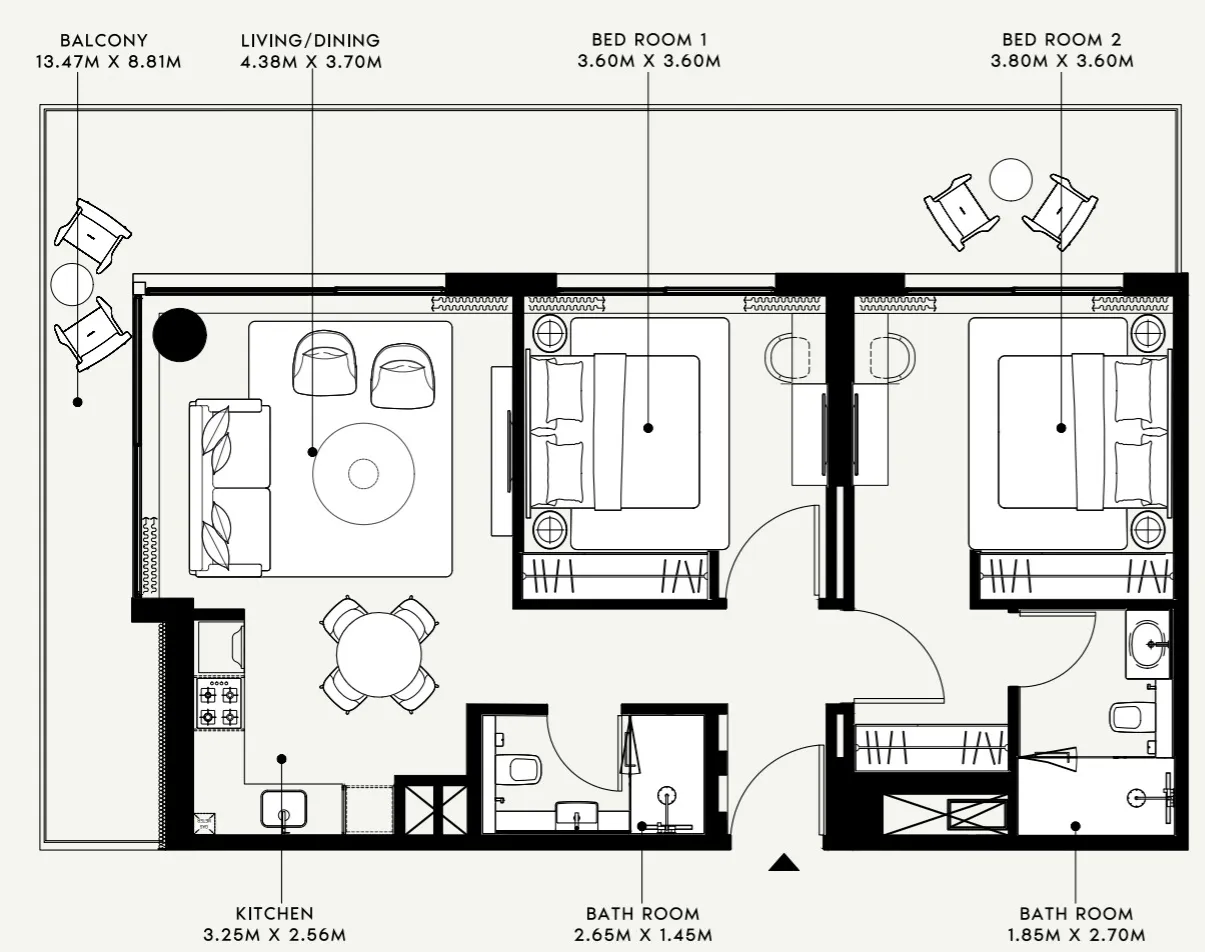 2 BR layout at Azizi Venice 