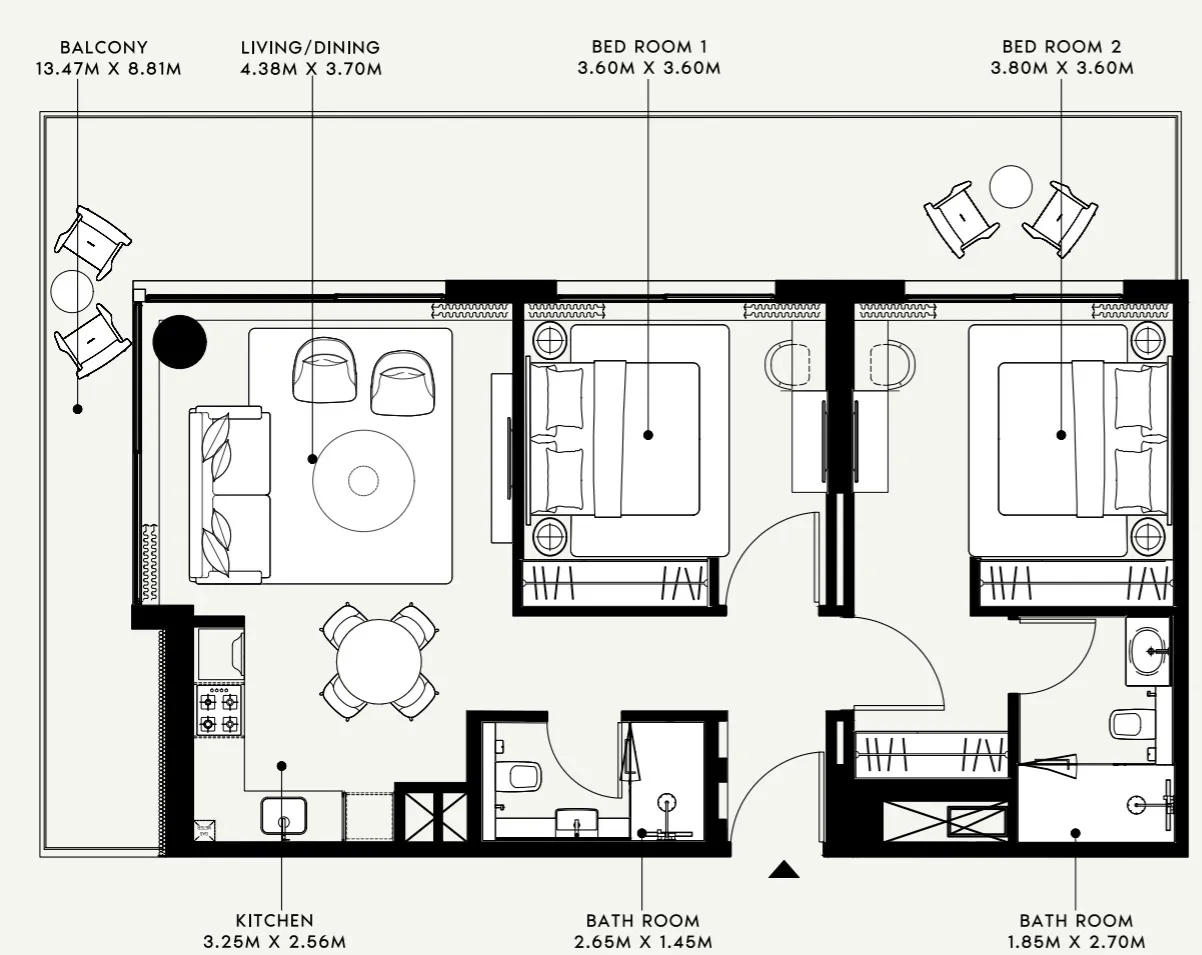 2 BR layout at Azizi Venice 