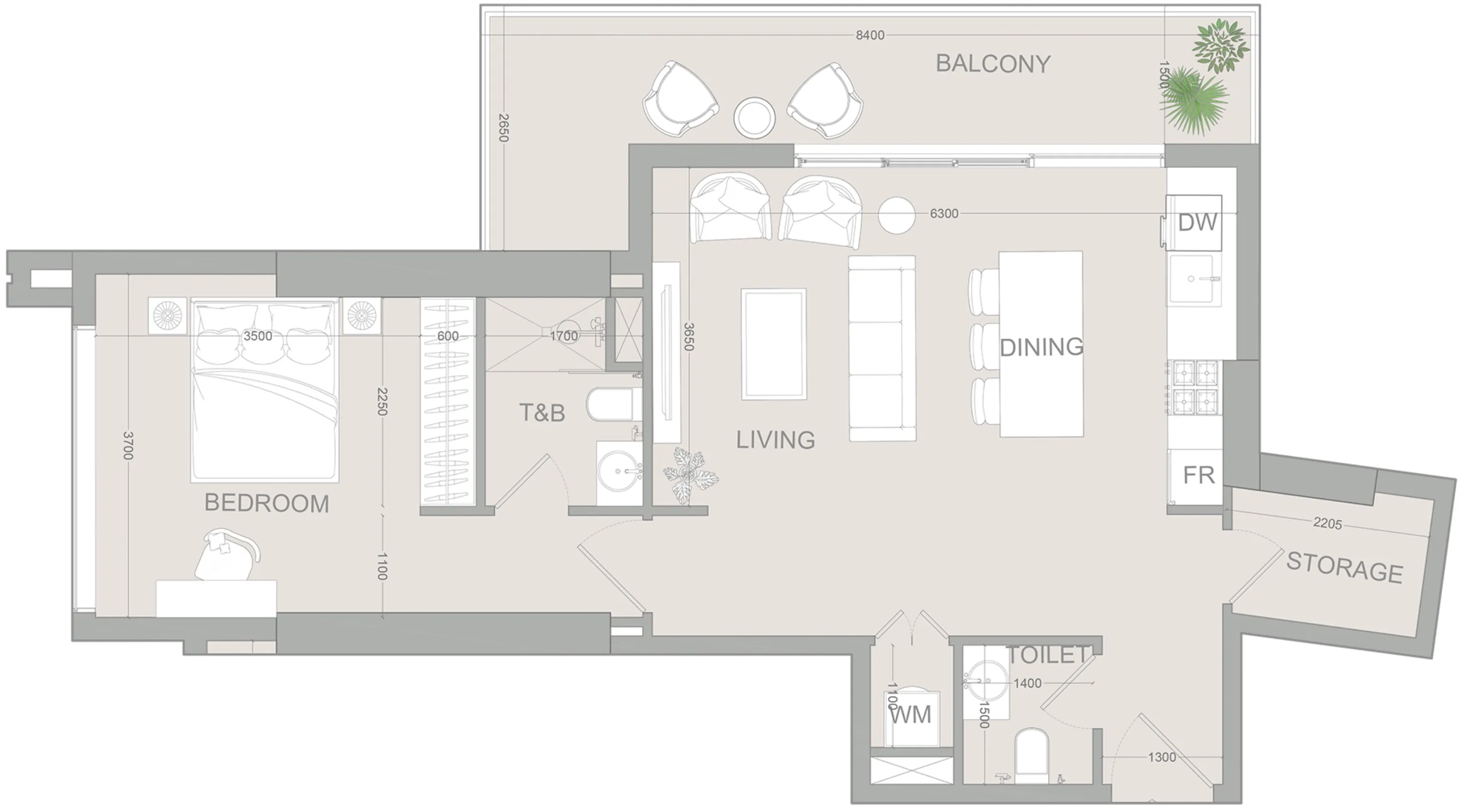 1 BR layout at AUREL1A Residence