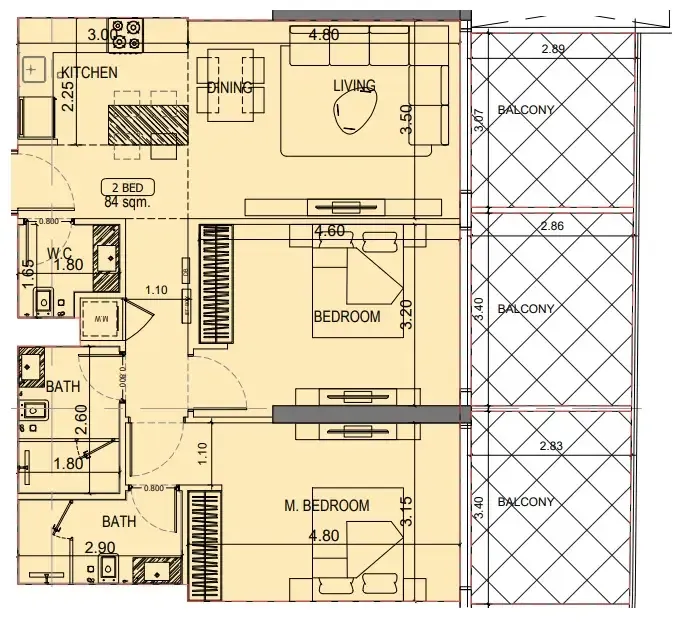 2 BR layout at Project Maybach