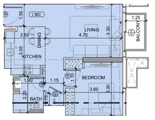 1 BR layout at Binghatti Etherea