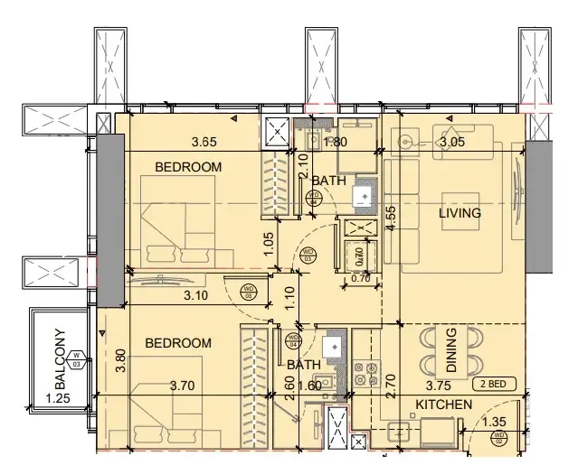 2 BR layout at Binghatti Etherea