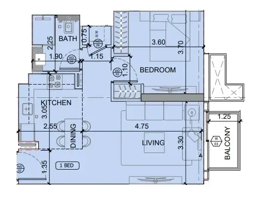 1 BR layout at Binghatti Etherea