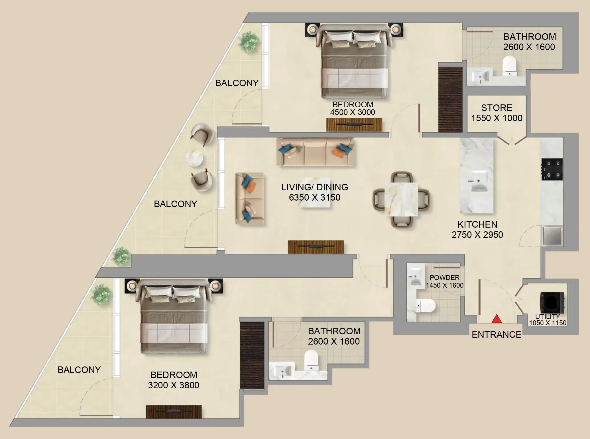 2 BR layout at Skyvue Altier