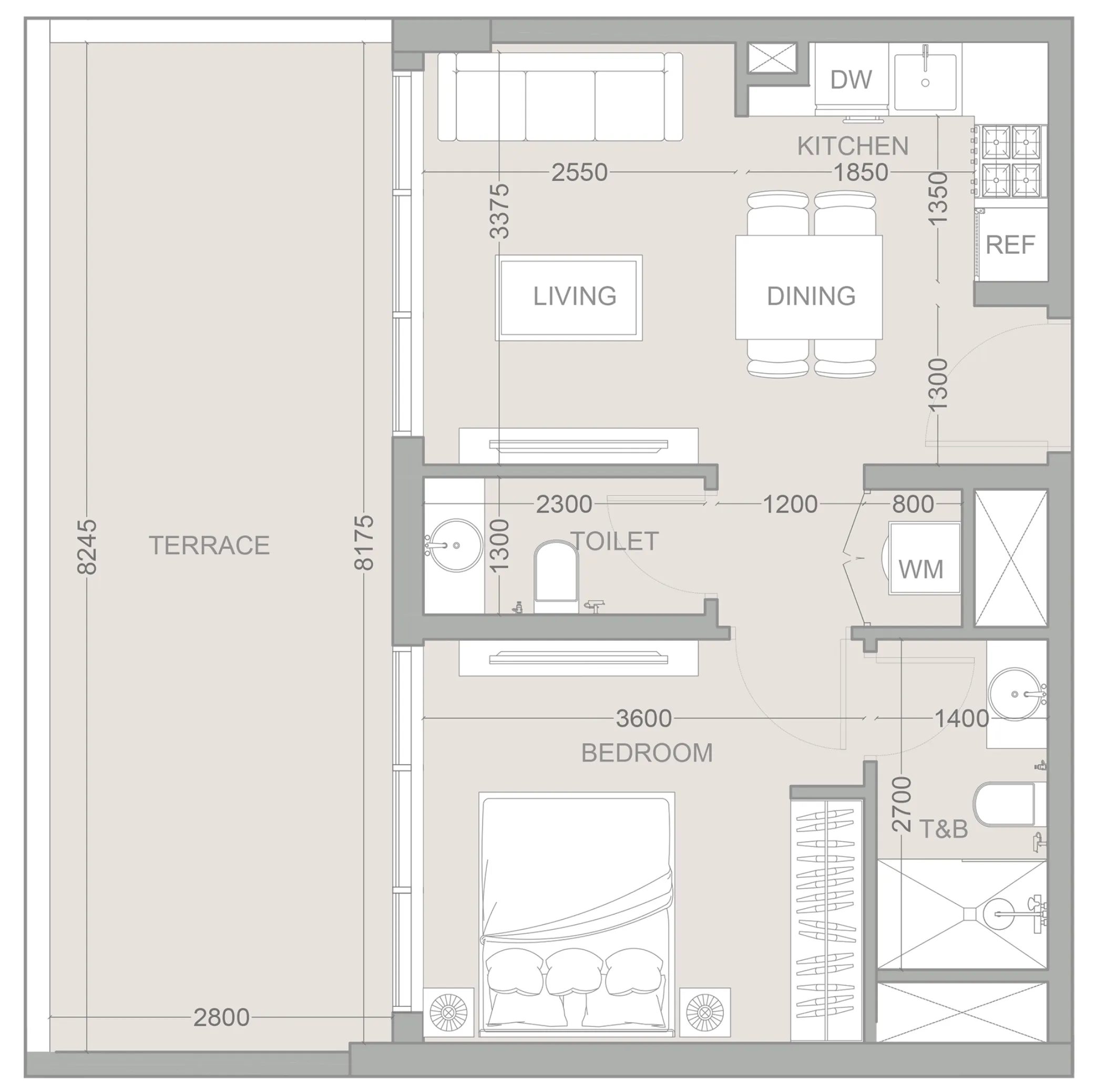1 BR layout at 1WOOD Residence 2