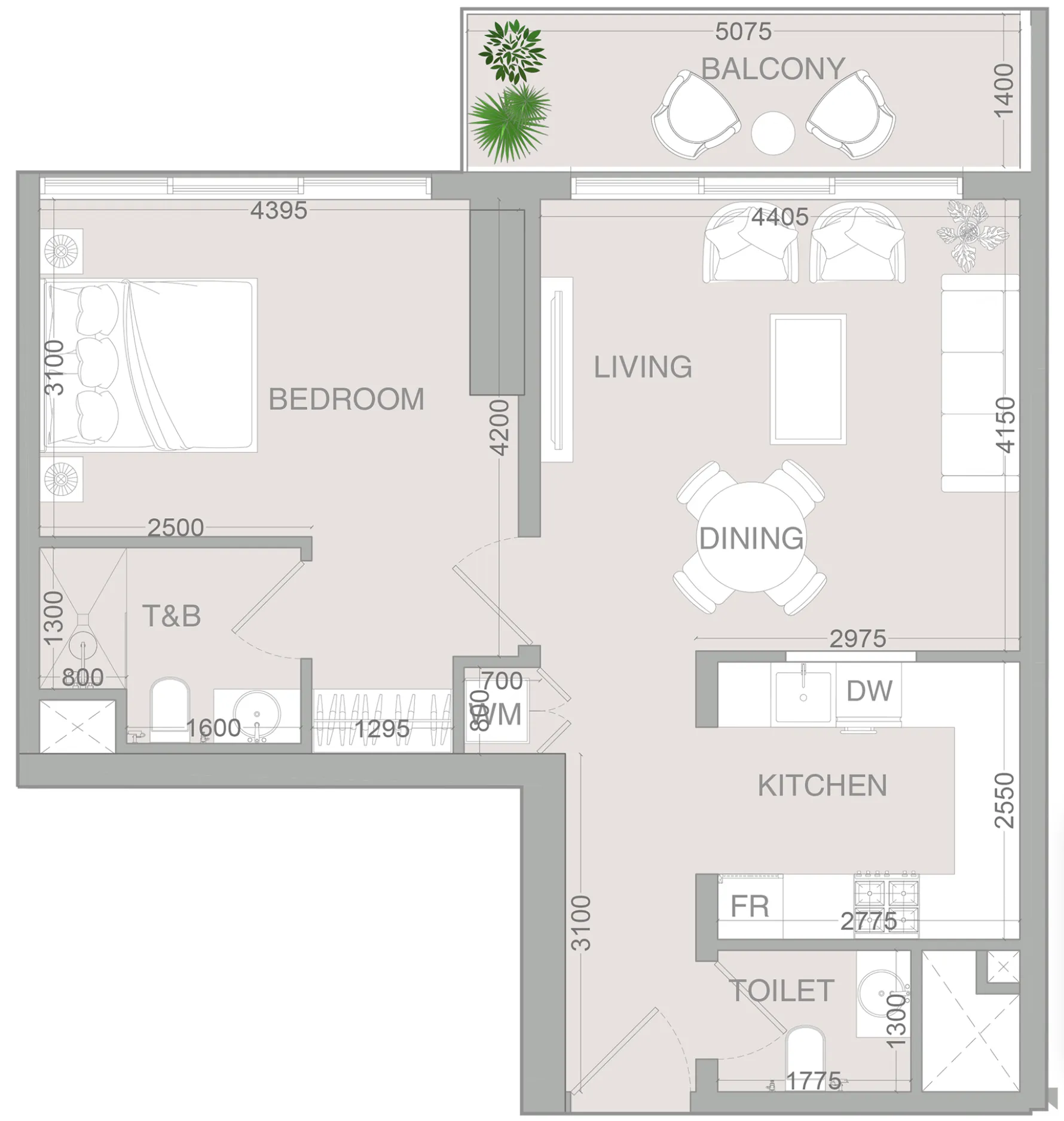 1 BR layout at VERDAN1A 4