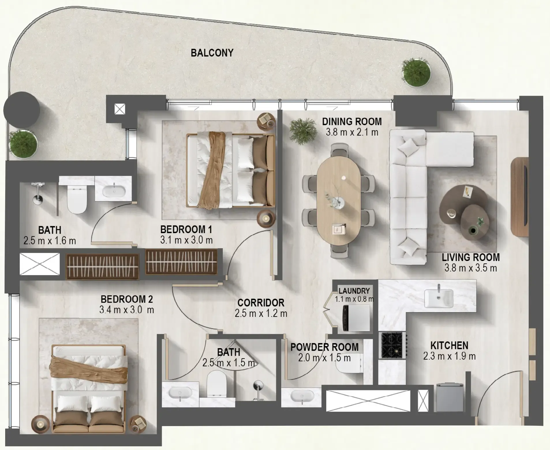 2 BR layout at Sanctuary