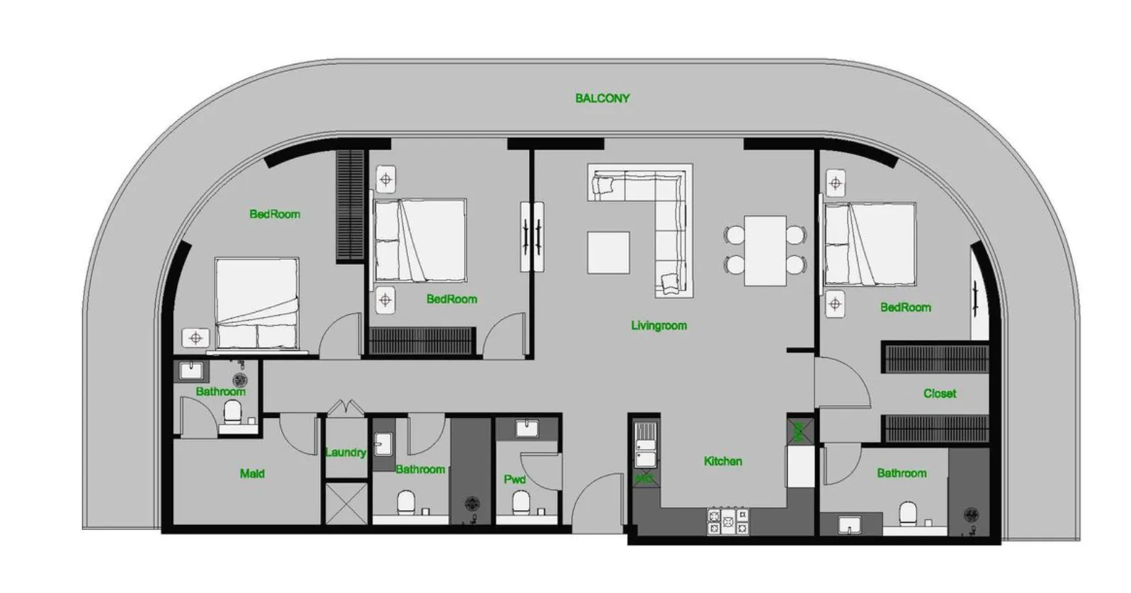 3 BR layout at The Central Downtown