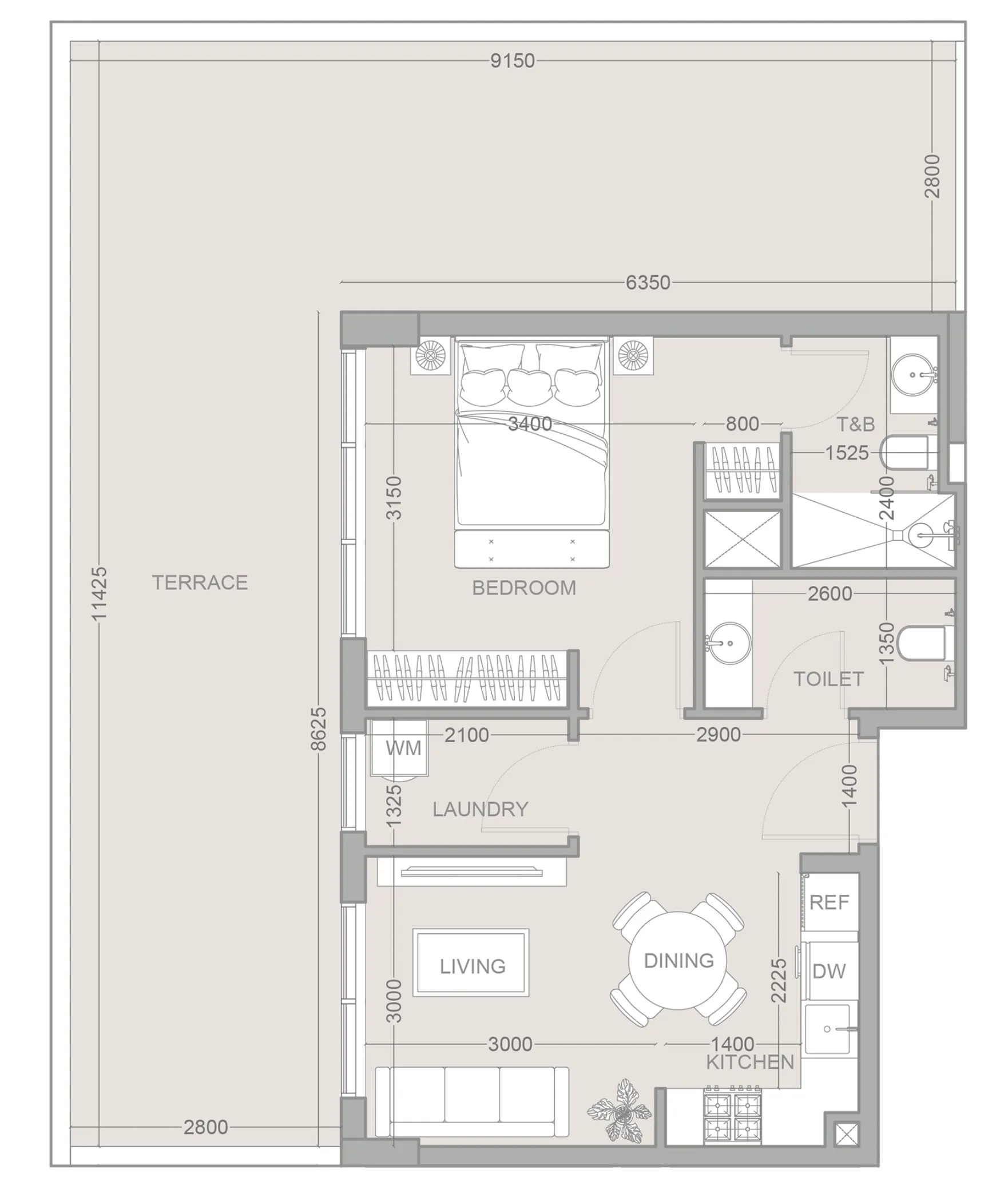 1 BR layout at 1WOOD Residence 2