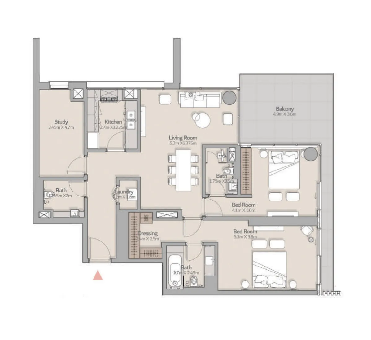 2 BR layout at South Square Tower S1