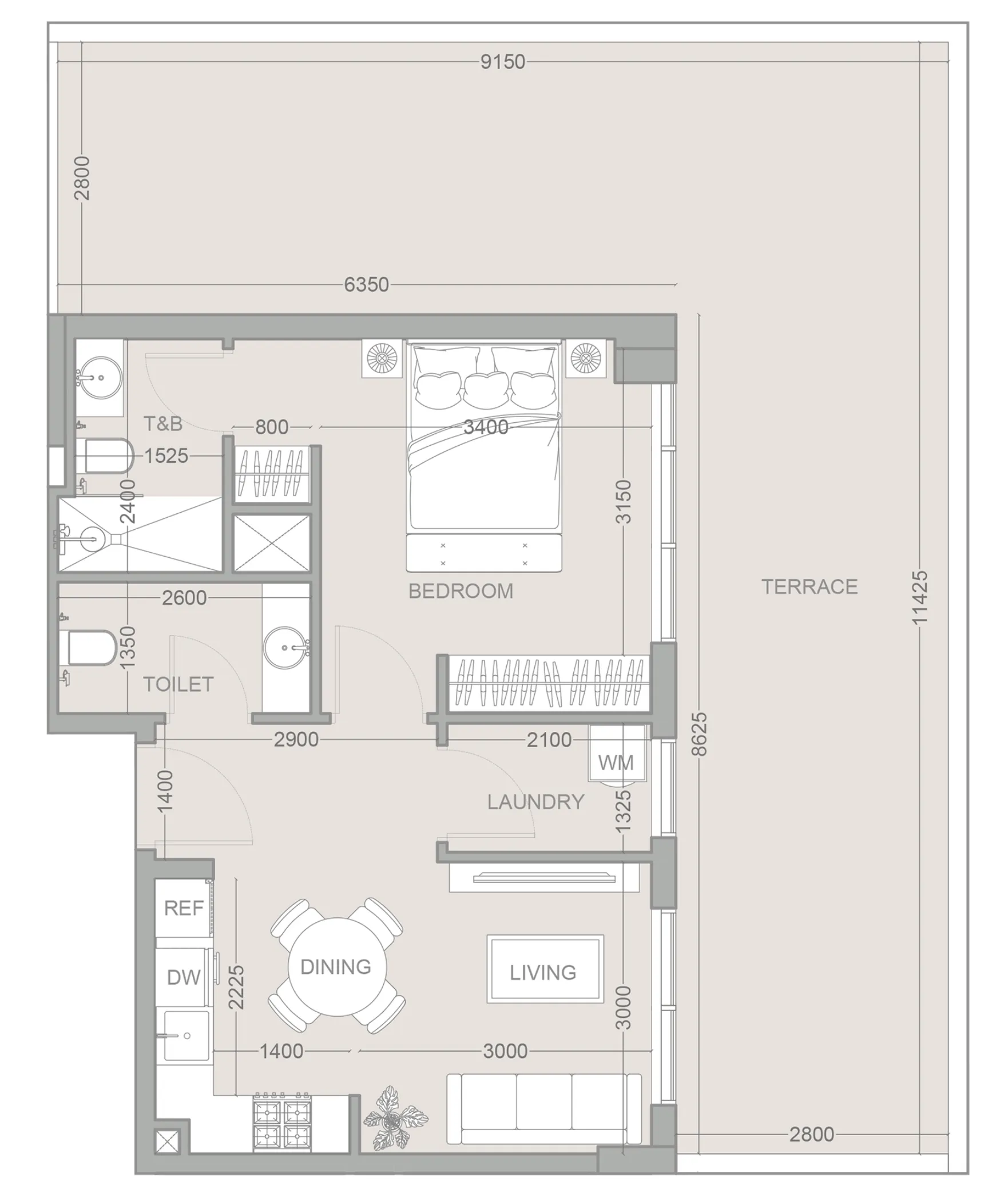 1 BR layout at 1WOOD Residence 2