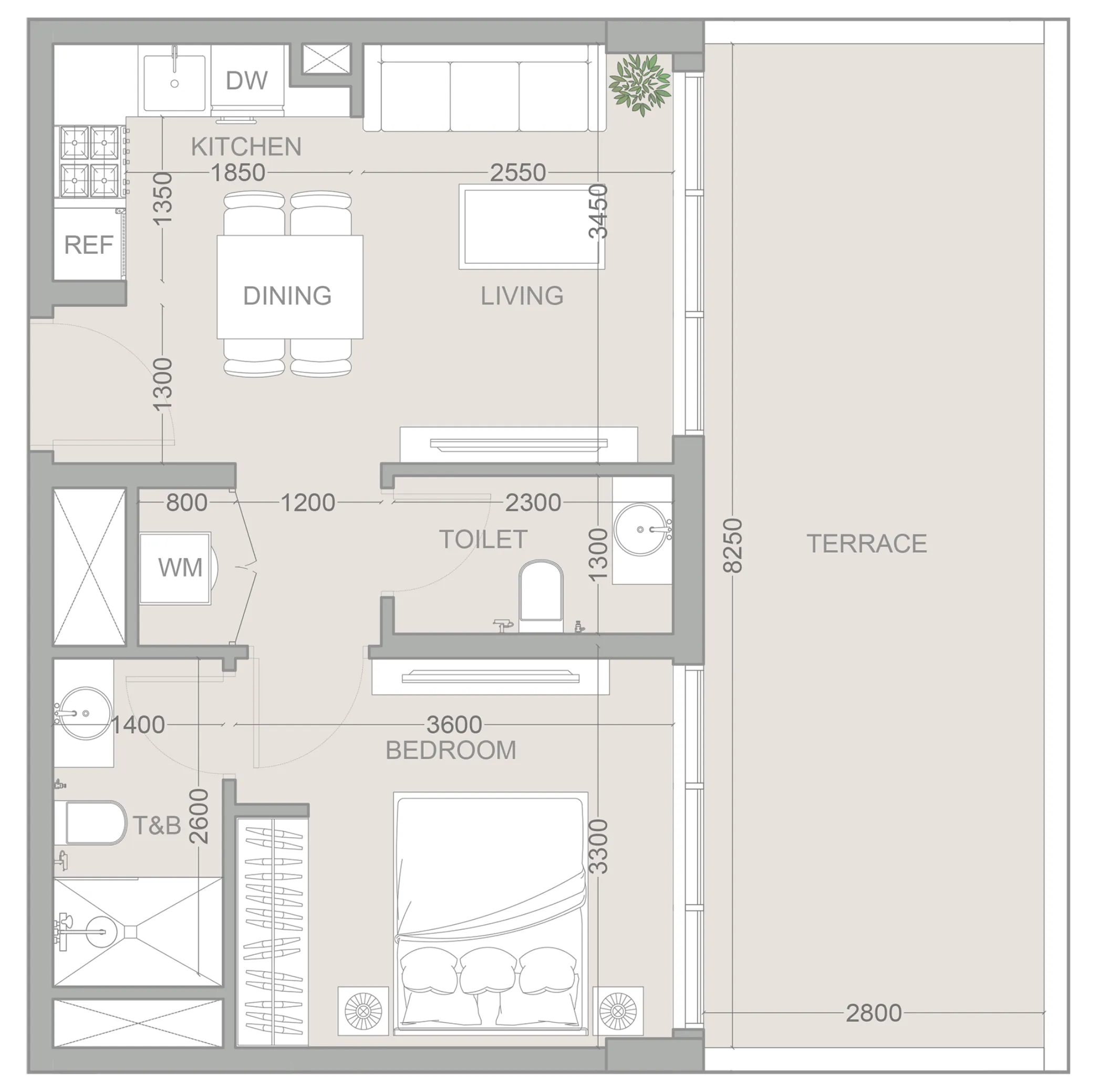 1 BR layout at 1WOOD Residence 2