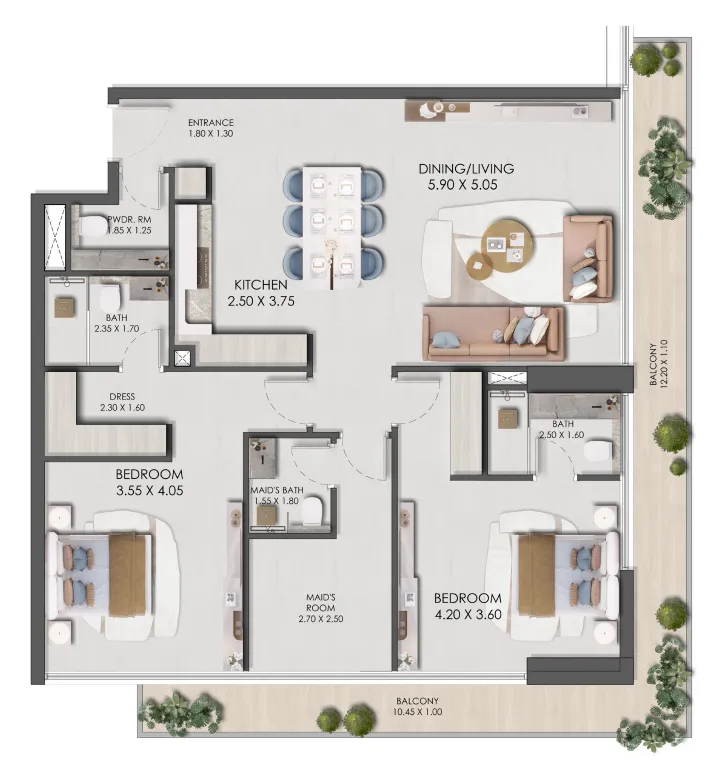 2 BR layout at Legado by Prescott