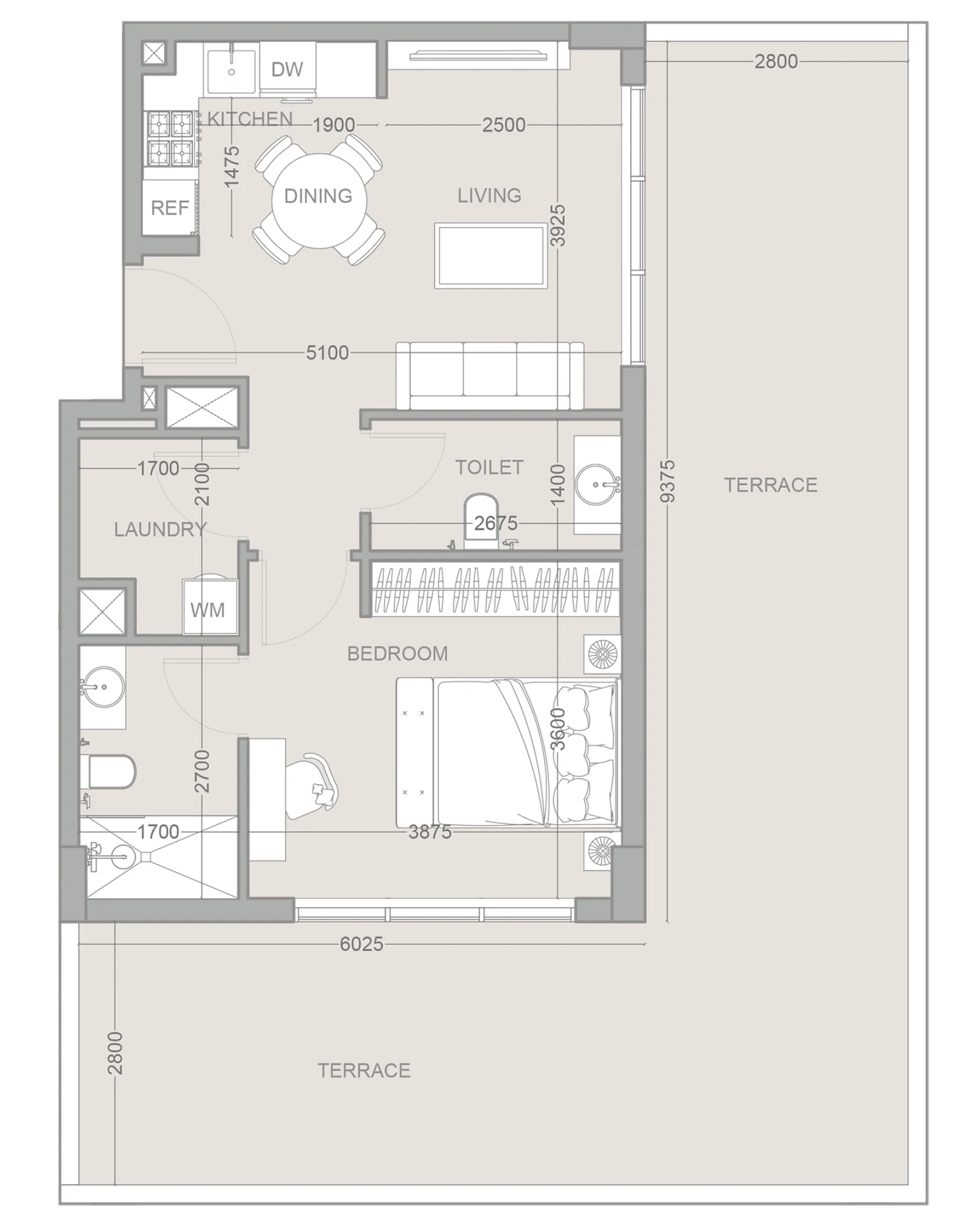 1 BR layout at 1WOOD Residence 2