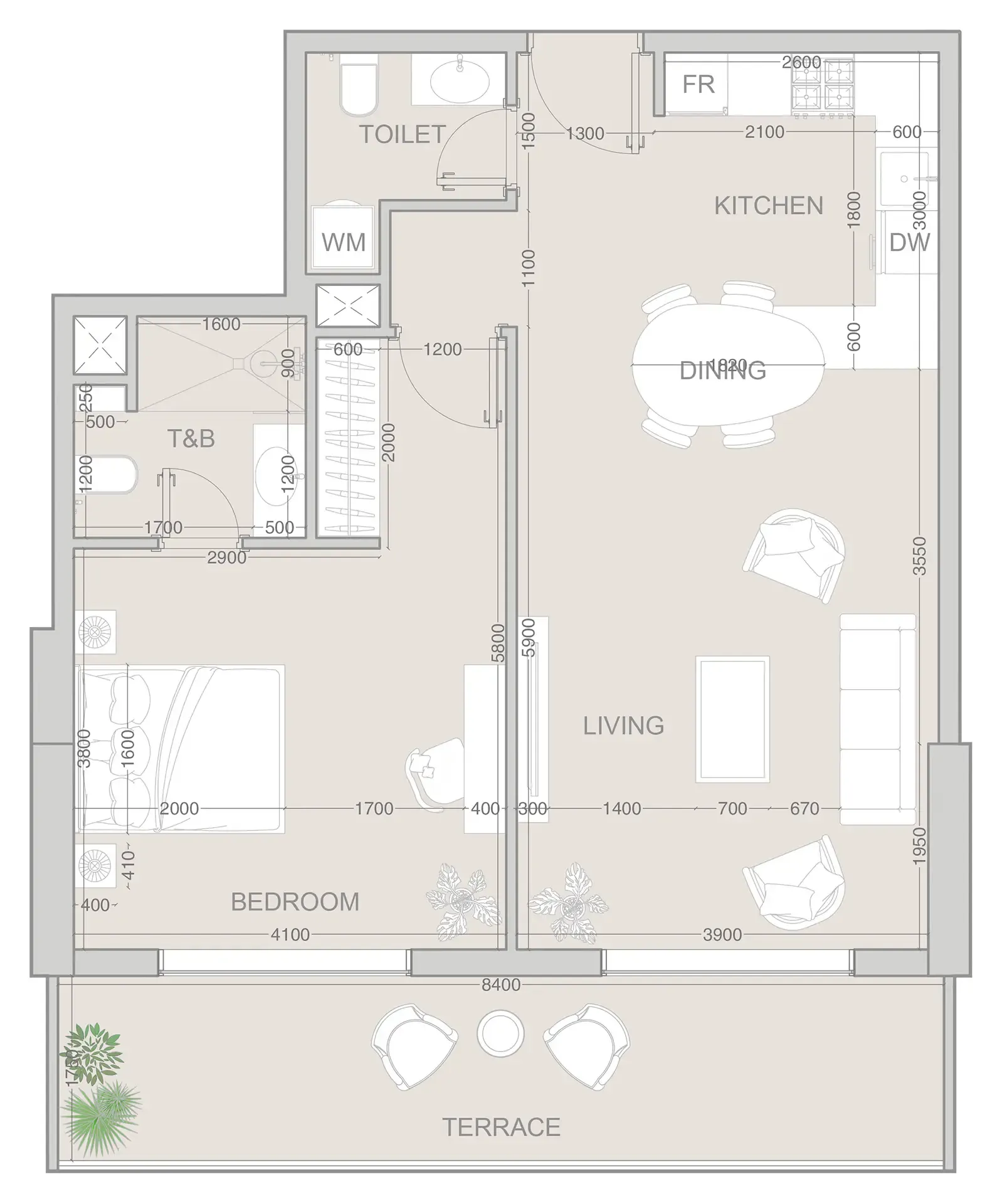 1 BR layout at V1VID Tower