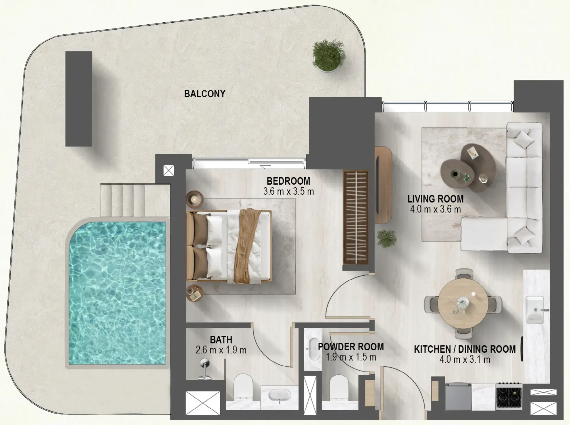 1 BR layout at Sanctuary