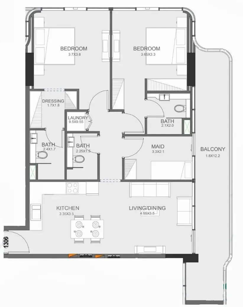 2 BR layout at Floarea Oasis