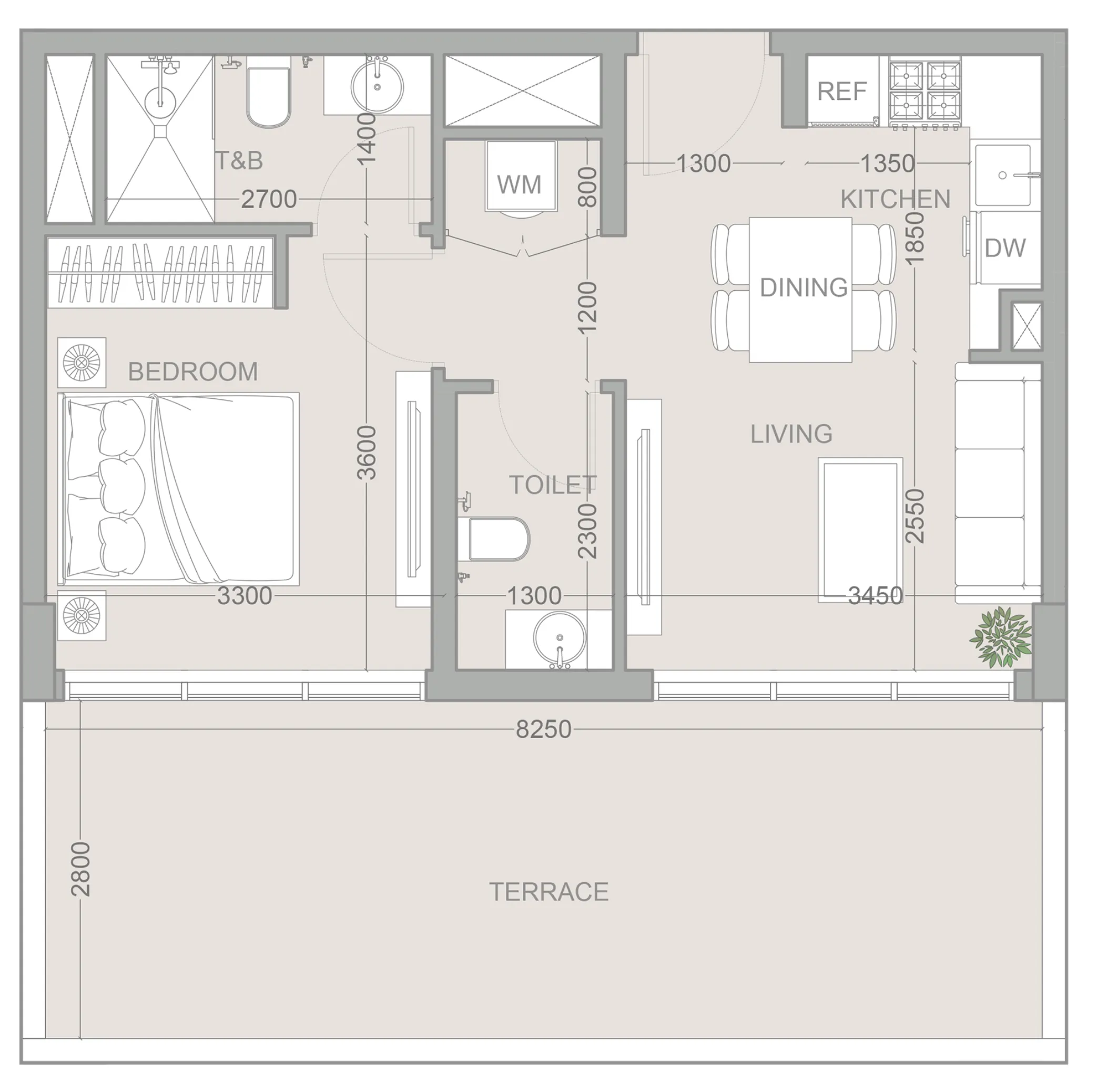 1 BR layout at 1WOOD Residence 2