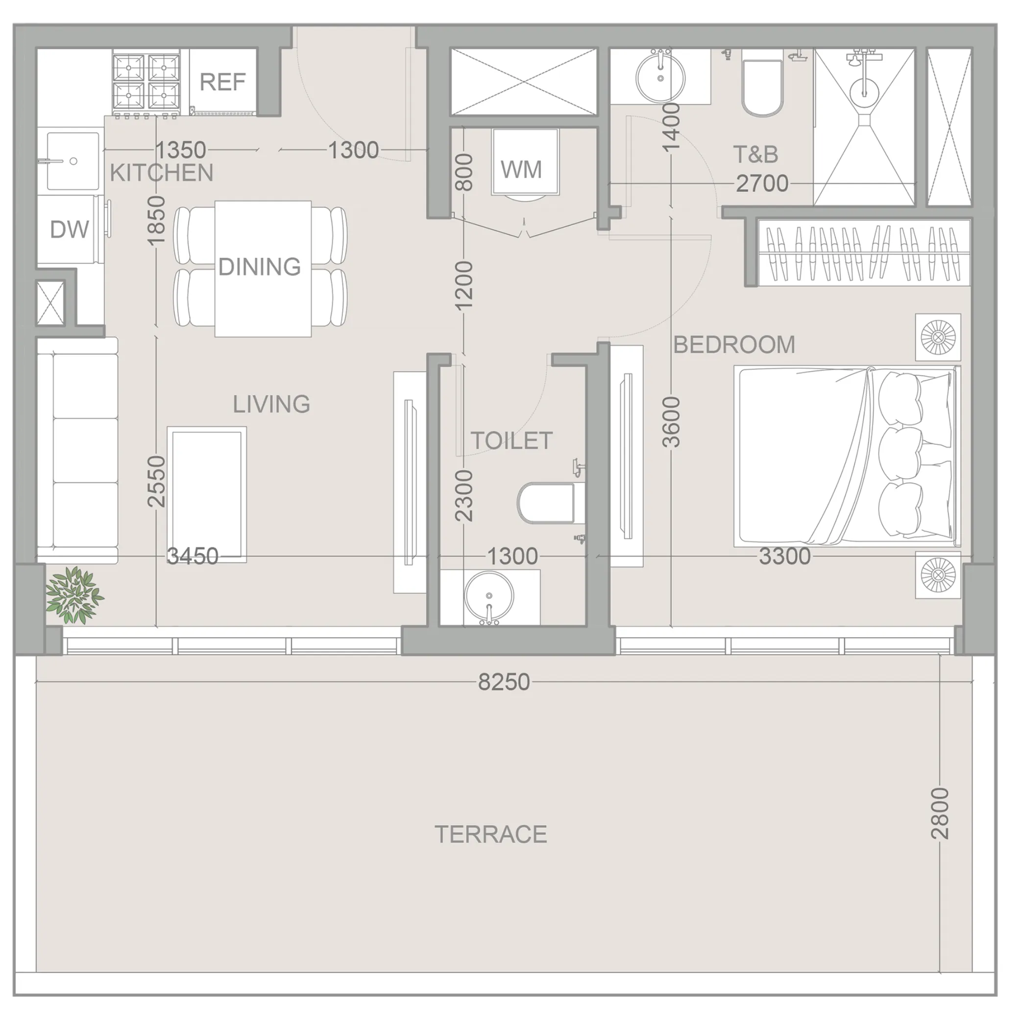 1 BR layout at 1WOOD Residence 2