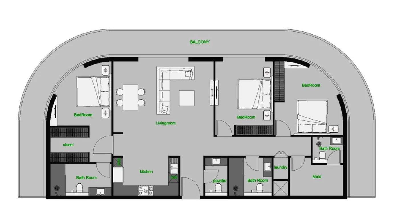 3 BR layout at The Central Downtown