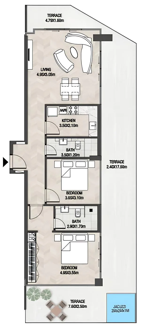 2 BR layout at Trinity